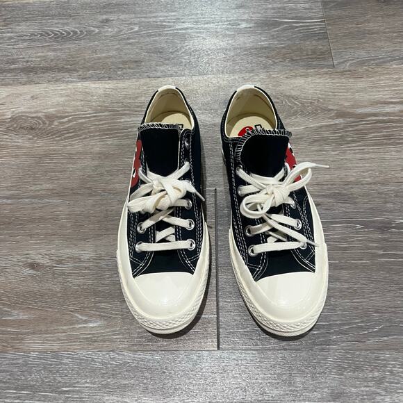 COMME des GARCONS PLAY Converse Emblem Low Top Canvas Black Sneakers - Picture 2 of 6